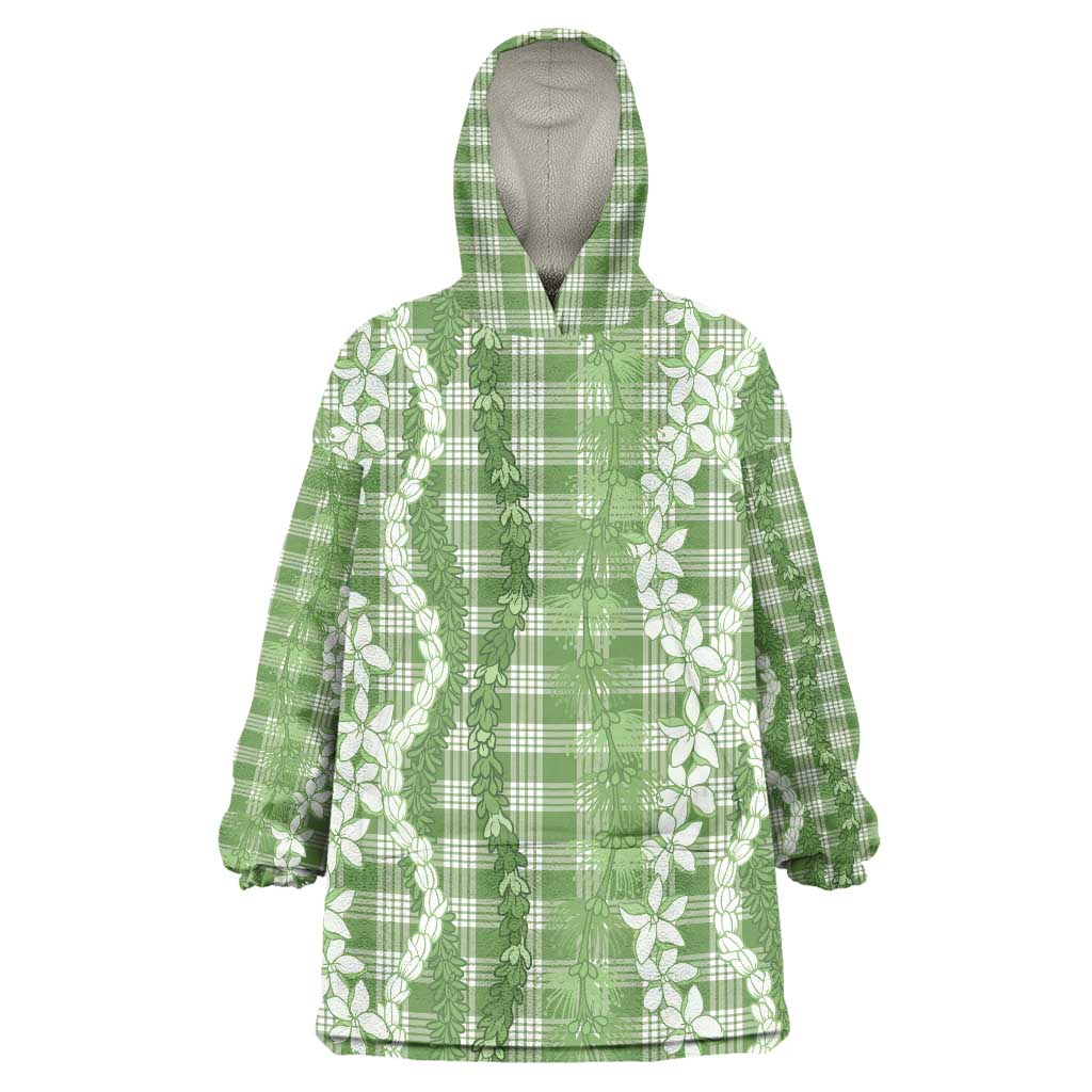 Hawaiian Ohia Lehua Lei Wearable Blanket Hoodie Plaid Palaka Omaomao Pattern - Polynesian Pride