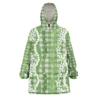 Hawaiian Ohia Lehua Lei Wearable Blanket Hoodie Plaid Palaka Omaomao Pattern - Polynesian Pride