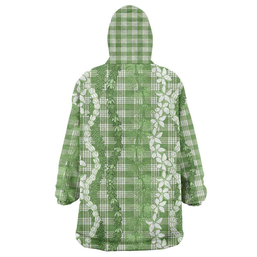 Hawaiian Ohia Lehua Lei Wearable Blanket Hoodie Plaid Palaka Omaomao Pattern - Polynesian Pride
