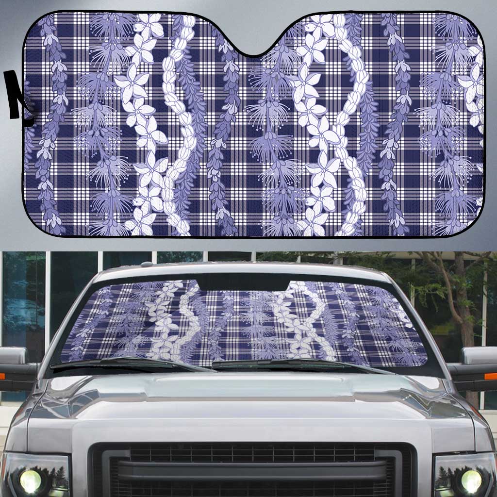 Hawaiian Ohia Lehua Lei Auto Sun Shade Plaid Palaka Uliuli hohonu Pattern - Polynesian Pride