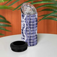 Hawaiian Ohia Lehua Lei 4 in 1 Can Cooler Tumbler Plaid Palaka Uliuli hohonu Pattern - Polynesian Pride