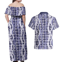 Hawaiian Ohia Lehua Lei Couples Matching Off Shoulder Maxi Dress and Hawaiian Shirt Plaid Palaka Uliuli hohonu Pattern - Polynesian Pride