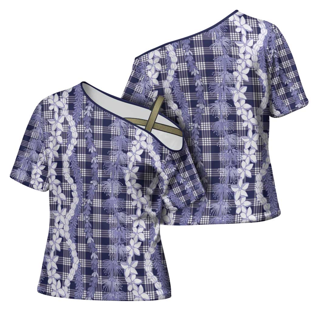 Hawaiian Ohia Lehua Lei Cross Shoulder Shirt Plaid Palaka Uliuli hohonu Pattern - Polynesian Pride