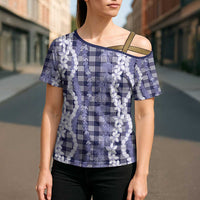 Hawaiian Ohia Lehua Lei Cross Shoulder Shirt Plaid Palaka Uliuli hohonu Pattern - Polynesian Pride