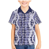 Hawaiian Ohia Lehua Lei Family Matching Mermaid Dress and Hawaiian Shirt Plaid Palaka Uliuli hohonu Pattern - Polynesian Pride