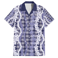 Hawaiian Ohia Lehua Lei Family Matching Off The Shoulder Long Sleeve Dress and Hawaiian Shirt Plaid Palaka Uliuli hohonu Pattern - Polynesian Pride