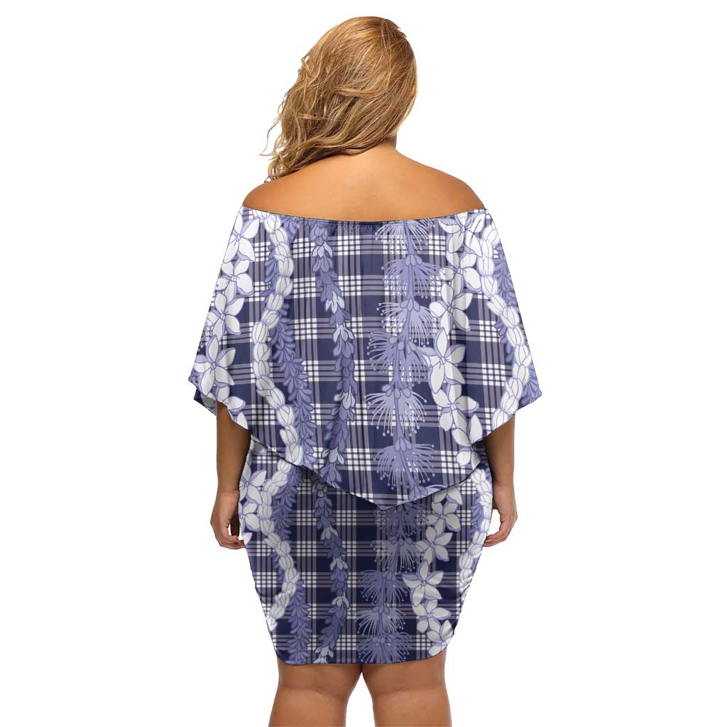 Hawaiian Ohia Lehua Lei Family Matching Off Shoulder Short Dress and Hawaiian Shirt Plaid Palaka Uliuli hohonu Pattern - Polynesian Pride