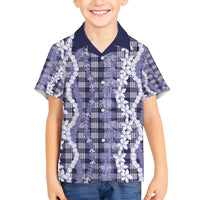 Hawaiian Ohia Lehua Lei Family Matching Summer Maxi Dress and Hawaiian Shirt Plaid Palaka Uliuli hohonu Pattern - Polynesian Pride