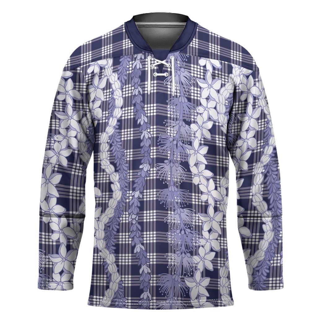 Hawaiian Ohia Lehua Lei Hockey Jersey Plaid Palaka Uliuli hohonu Pattern - Polynesian Pride