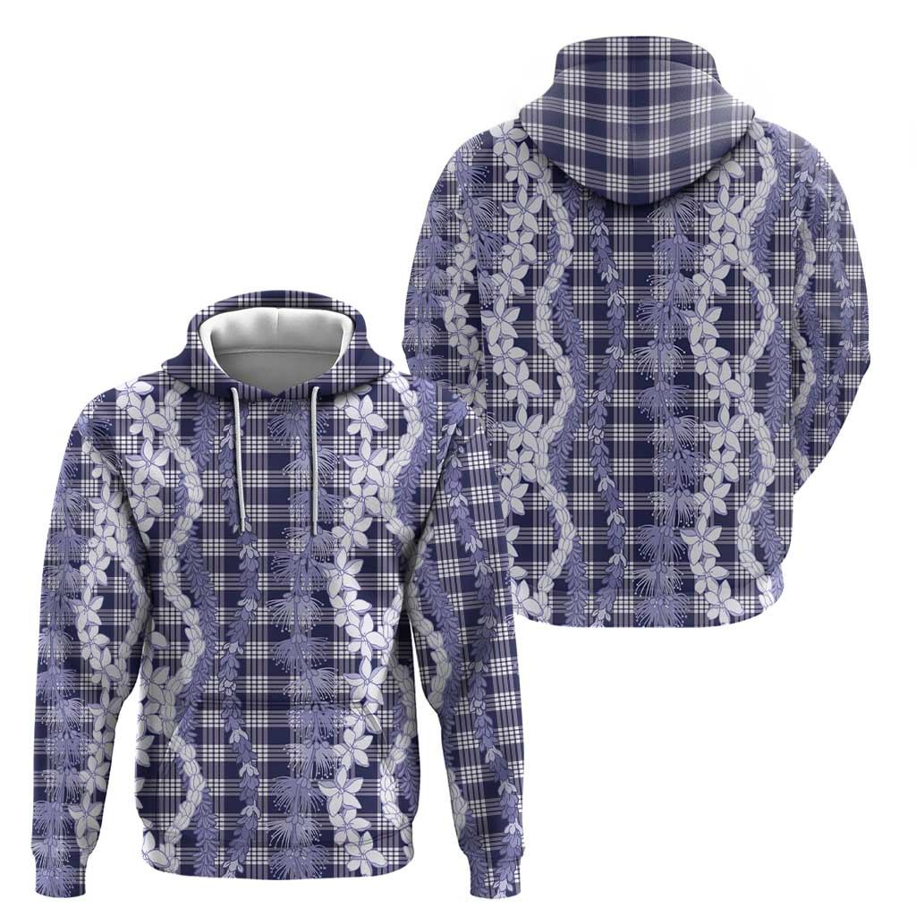 Hawaiian Ohia Lehua Lei Hoodie Plaid Palaka Uliuli hohonu Pattern - Polynesian Pride