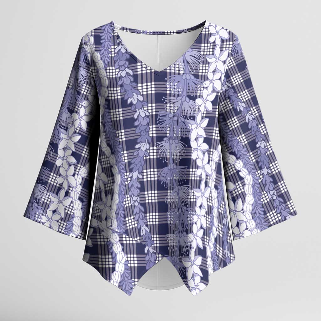 Hawaiian Ohia Lehua Lei Kimono Sleeve Blouse Plaid Palaka Uliuli hohonu Pattern - Polynesian Pride