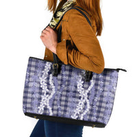 Hawaiian Ohia Lehua Lei Leather Tote Bag Plaid Palaka Uliuli hohonu Pattern - Polynesian Pride