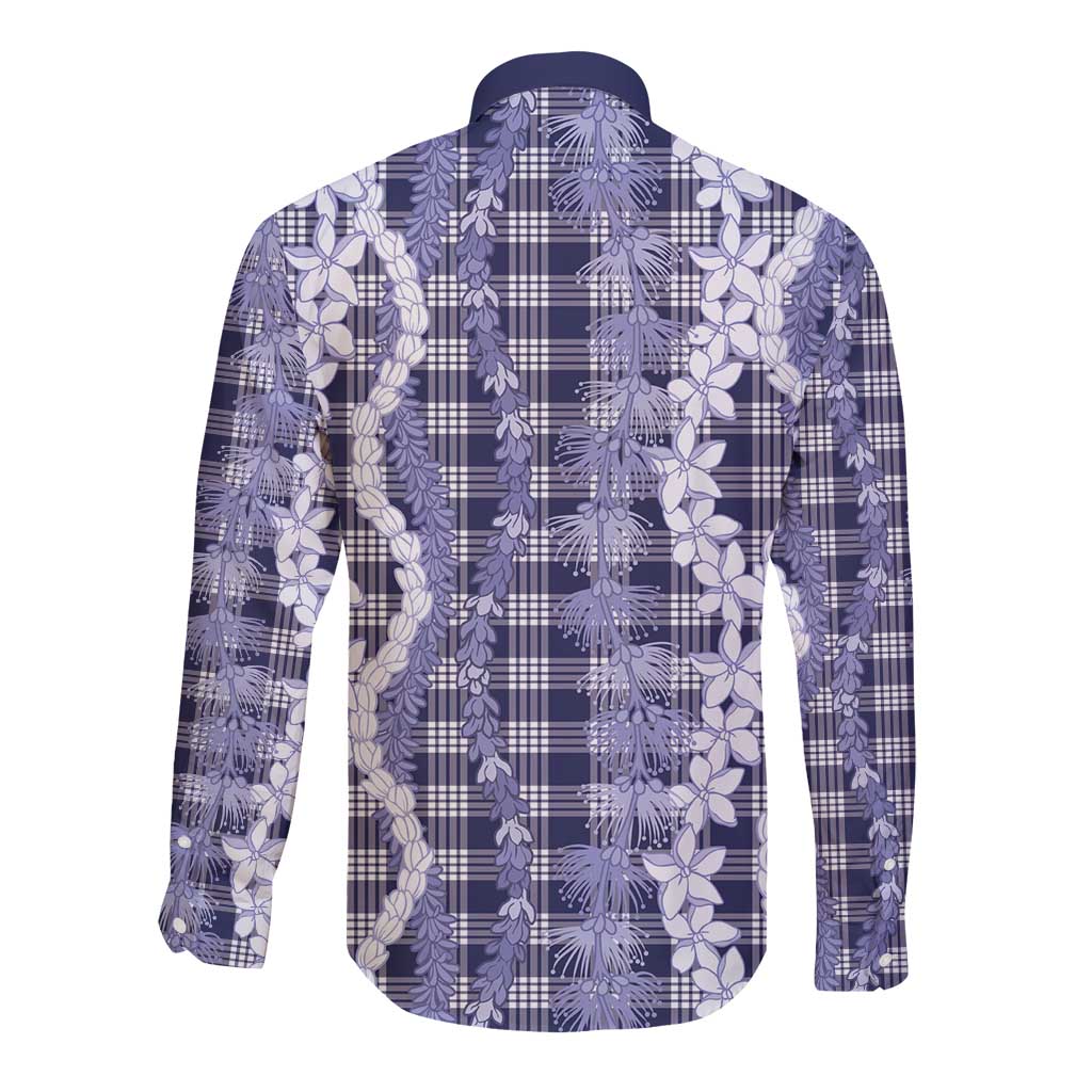 Hawaiian Ohia Lehua Lei Long Sleeve Button Shirt Plaid Palaka Uliuli hohonu Pattern - Polynesian Pride