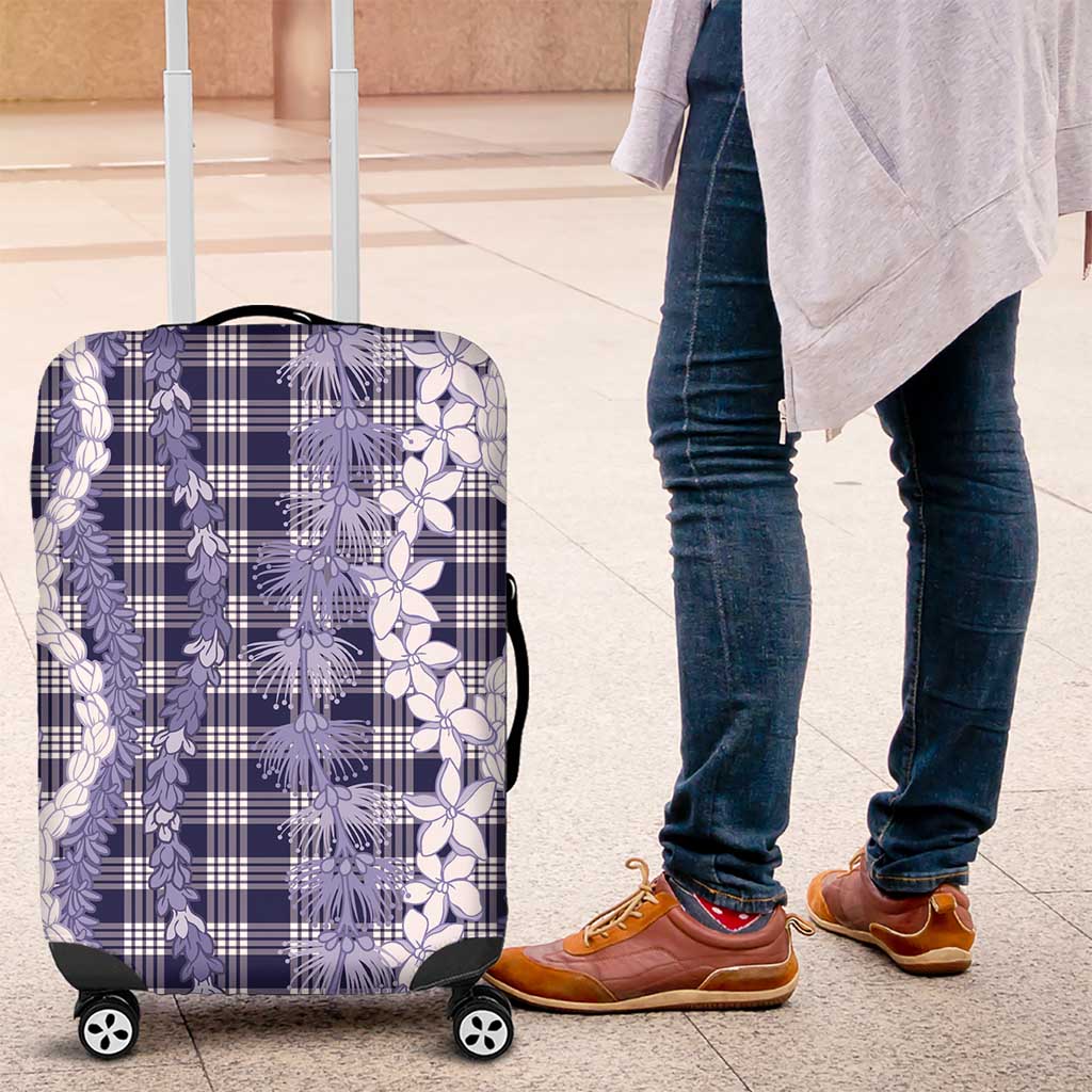 Hawaiian Ohia Lehua Lei Luggage Cover Plaid Palaka Uliuli hohonu Pattern - Polynesian Pride