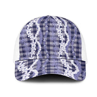 Hawaiian Ohia Lehua Lei Mesh Trucker Cap Plaid Palaka Uliuli hohonu Pattern - Polynesian Pride