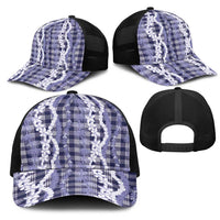Hawaiian Ohia Lehua Lei Mesh Trucker Cap Plaid Palaka Uliuli hohonu Pattern - Polynesian Pride