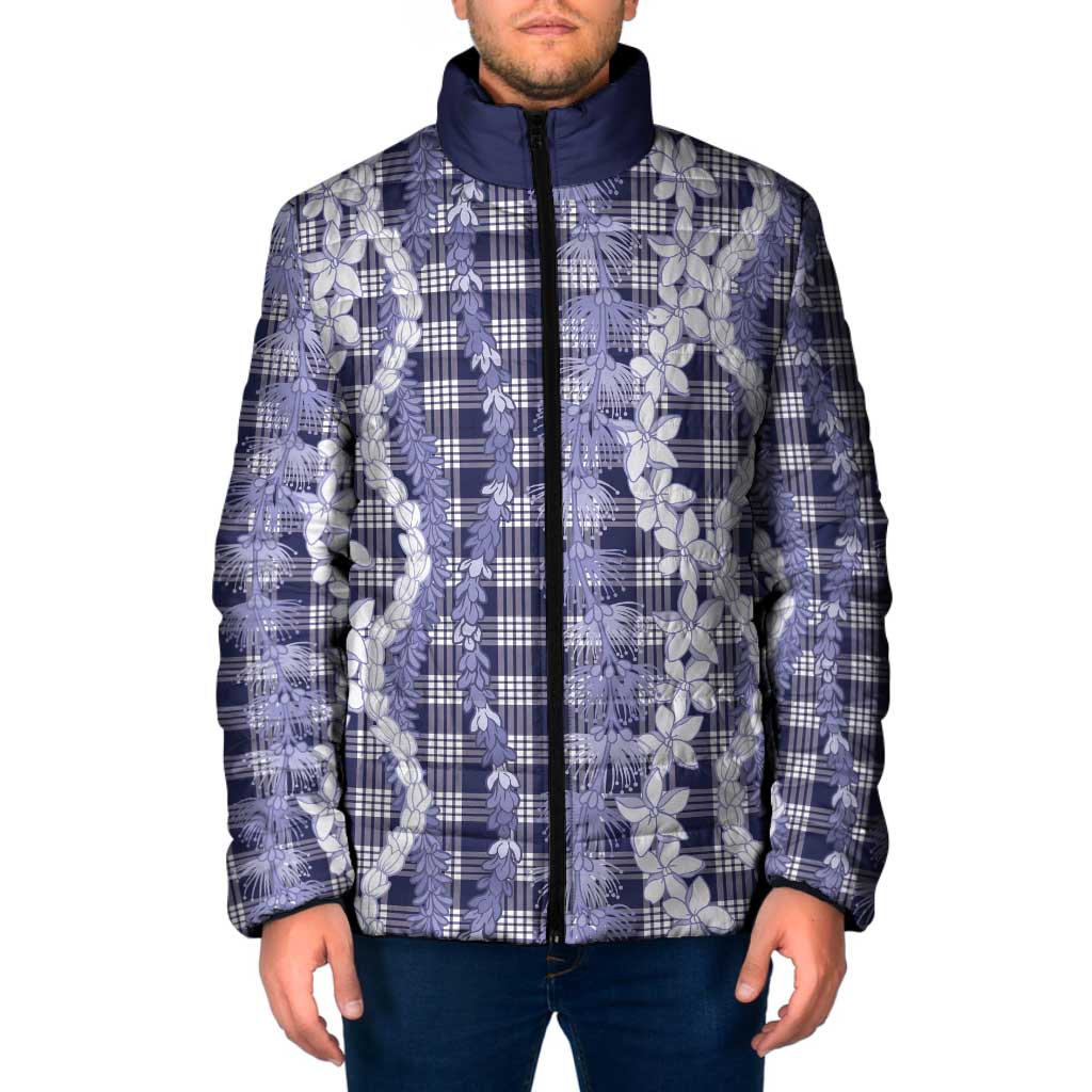 Hawaiian Ohia Lehua Lei Padded Jacket Plaid Palaka Uliuli hohonu Pattern - Polynesian Pride