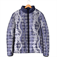 Hawaiian Ohia Lehua Lei Padded Jacket Plaid Palaka Uliuli hohonu Pattern - Polynesian Pride