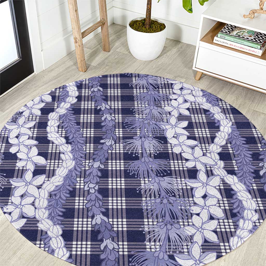Hawaiian Ohia Lehua Lei Round Carpet Plaid Palaka Uliuli hohonu Pattern - Polynesian Pride