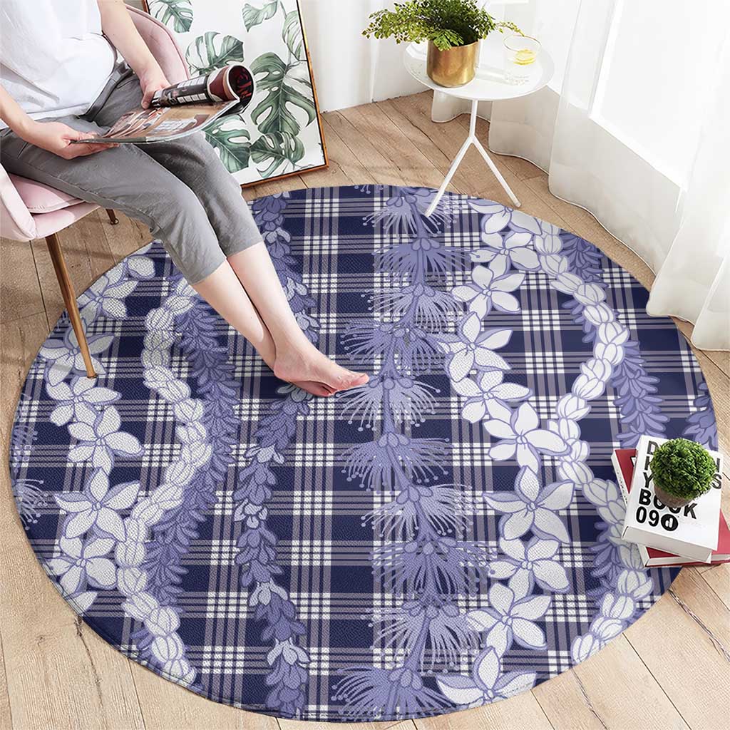 Hawaiian Ohia Lehua Lei Round Carpet Plaid Palaka Uliuli hohonu Pattern - Polynesian Pride