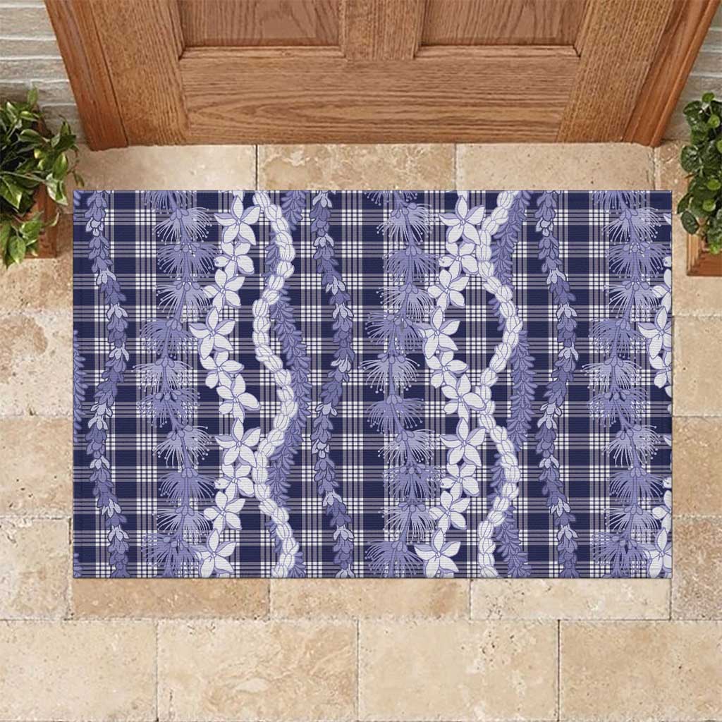 Hawaiian Ohia Lehua Lei Rubber Doormat Plaid Palaka Uliuli hohonu Pattern - Polynesian Pride