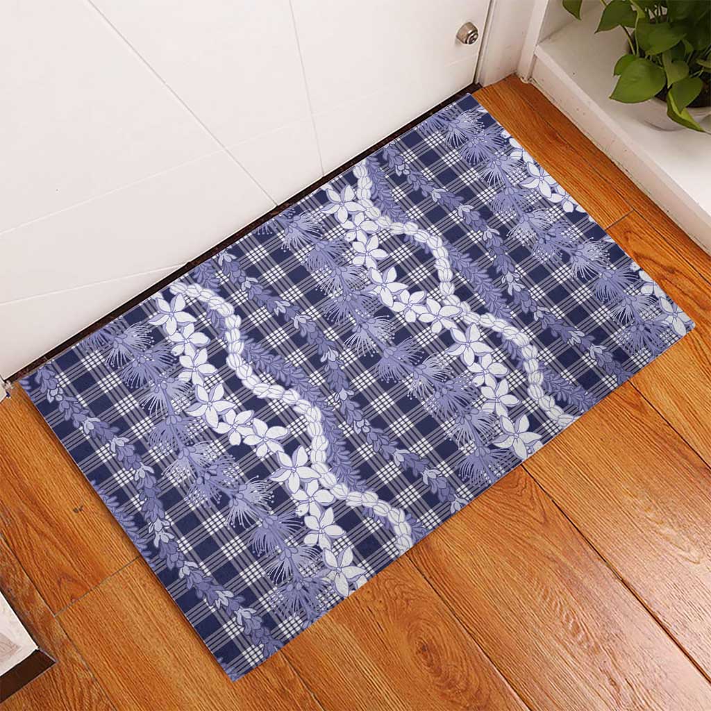 Hawaiian Ohia Lehua Lei Rubber Doormat Plaid Palaka Uliuli hohonu Pattern - Polynesian Pride