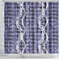Hawaiian Ohia Lehua Lei Shower Curtain Plaid Palaka Uliuli hohonu Pattern - Polynesian Pride