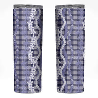 Hawaiian Ohia Lehua Lei Skinny Tumbler Plaid Palaka Uliuli hohonu Pattern - Polynesian Pride