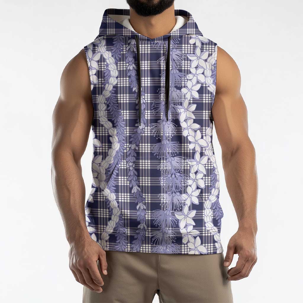 Hawaiian Ohia Lehua Lei Sleeveless Hoodie Plaid Palaka Uliuli hohonu Pattern - Polynesian Pride