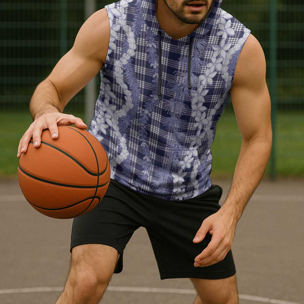 Hawaiian Ohia Lehua Lei Sleeveless Hoodie Plaid Palaka Uliuli hohonu Pattern - Polynesian Pride