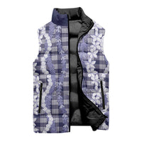 Hawaiian Ohia Lehua Lei Sleeveless Puffer Jacket Plaid Palaka Uliuli hohonu Pattern - Polynesian Pride