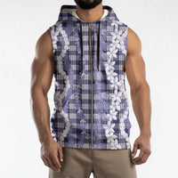 Hawaiian Ohia Lehua Lei Sleeveless Zip Hoodie Plaid Palaka Uliuli hohonu Pattern - Polynesian Pride