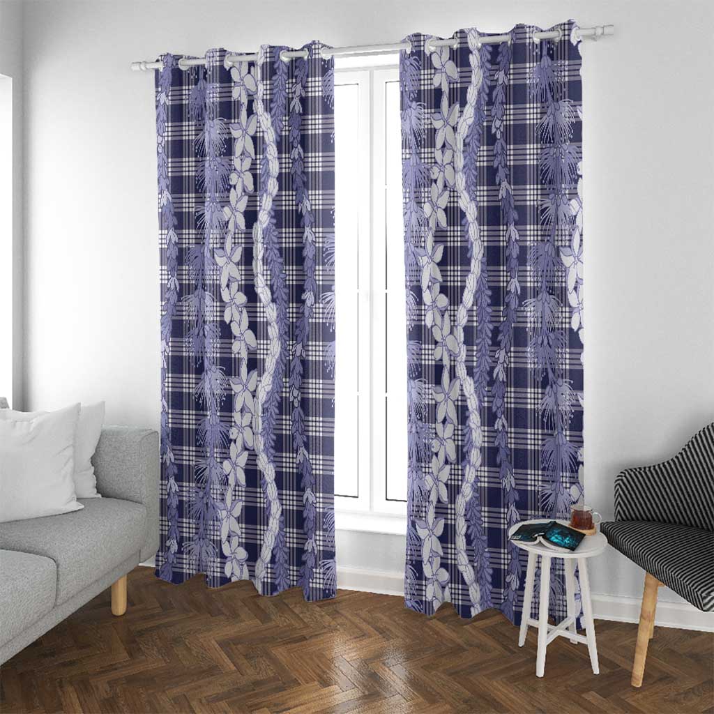 Hawaiian Ohia Lehua Lei Window Curtain Plaid Palaka Uliuli hohonu Pattern - Polynesian Pride