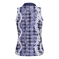 Hawaiian Ohia Lehua Lei Women Sleeveless Polo Shirt Plaid Palaka Uliuli hohonu Pattern - Polynesian Pride