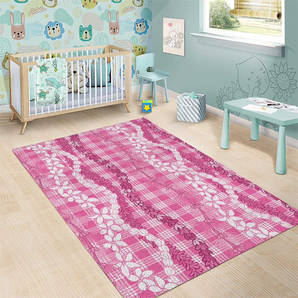 Hawaiian Ohia Lehua Lei Area Rug Plaid Palaka Akala Pattern - Polynesian Pride