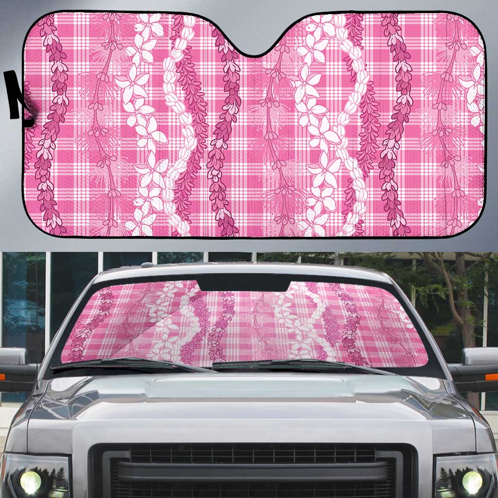 Hawaiian Ohia Lehua Lei Auto Sun Shade Plaid Palaka Akala Pattern - Polynesian Pride
