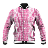 Hawaiian Ohia Lehua Lei Baseball Jacket Plaid Palaka Akala Pattern - Polynesian Pride
