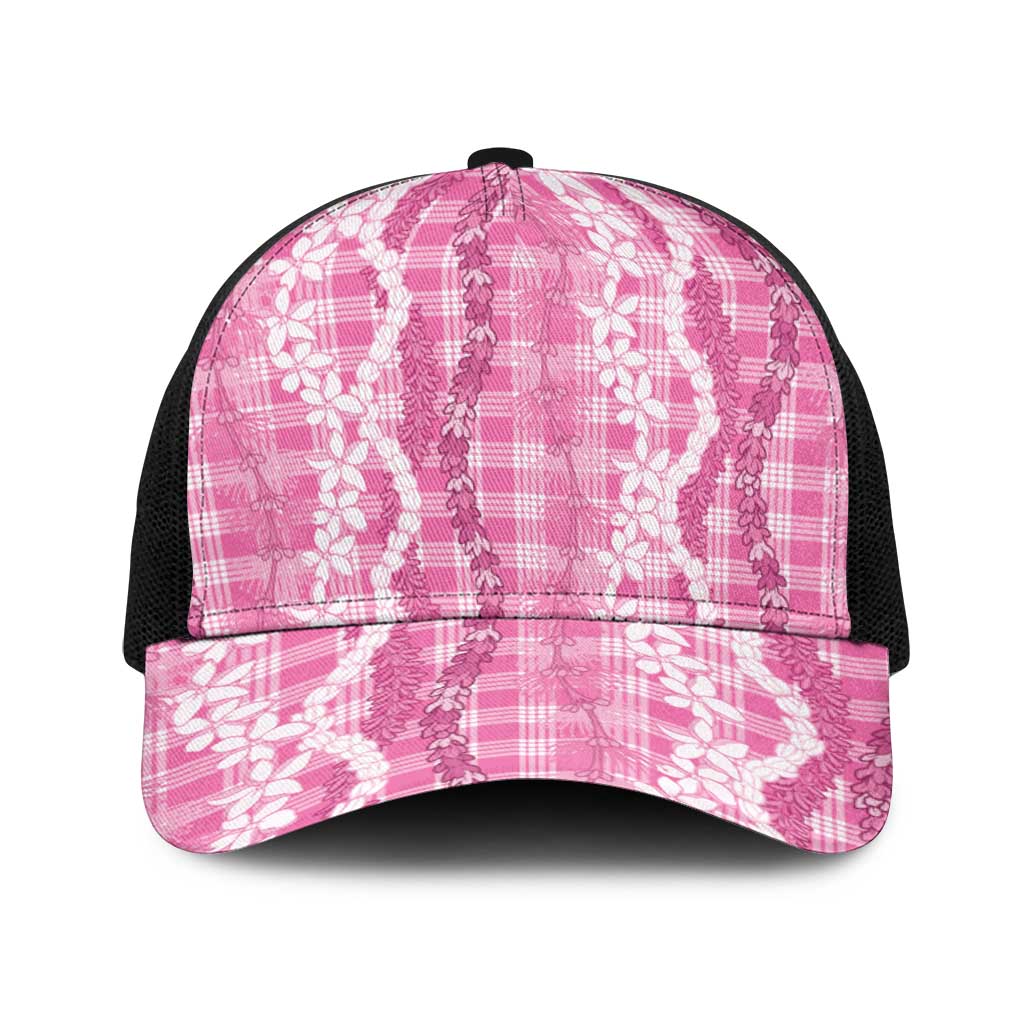 Hawaiian Ohia Lehua Lei Baseball Net Cap Plaid Palaka Akala Pattern - Polynesian Pride