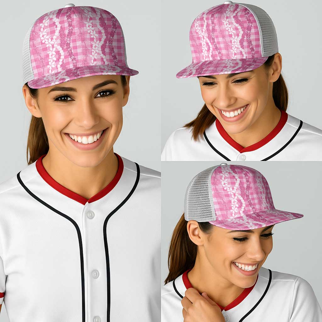 Hawaiian Ohia Lehua Lei Baseball Net Cap Plaid Palaka Akala Pattern - Polynesian Pride