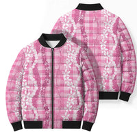 Hawaiian Ohia Lehua Lei Bomber Puffer Jacket Plaid Palaka Akala Pattern - Polynesian Pride