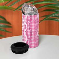 Hawaiian Ohia Lehua Lei 4 in 1 Can Cooler Tumbler Plaid Palaka Akala Pattern - Polynesian Pride