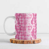 Hawaiian Ohia Lehua Lei Ceramic Mug Plaid Palaka Akala Pattern - Polynesian Pride