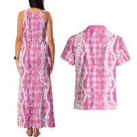 Hawaiian Ohia Lehua Lei Couples Matching Tank Maxi Dress and Hawaiian Shirt Plaid Palaka Akala Pattern - Polynesian Pride