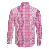 Hawaiian Ohia Lehua Lei Family Matching Long Sleeve Bodycon Dress and Hawaiian Shirt Plaid Palaka Akala Pattern - Polynesian Pride