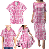 Hawaiian Ohia Lehua Lei Family Matching Puletasi and Hawaiian Shirt Plaid Palaka Akala Pattern - Polynesian Pride