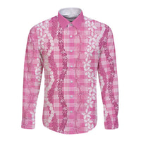 Hawaiian Ohia Lehua Lei Long Sleeve Button Shirt Plaid Palaka Akala Pattern - Polynesian Pride