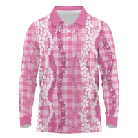 Hawaiian Ohia Lehua Lei Long Sleeve Polo Shirt Plaid Palaka Akala Pattern - Polynesian Pride