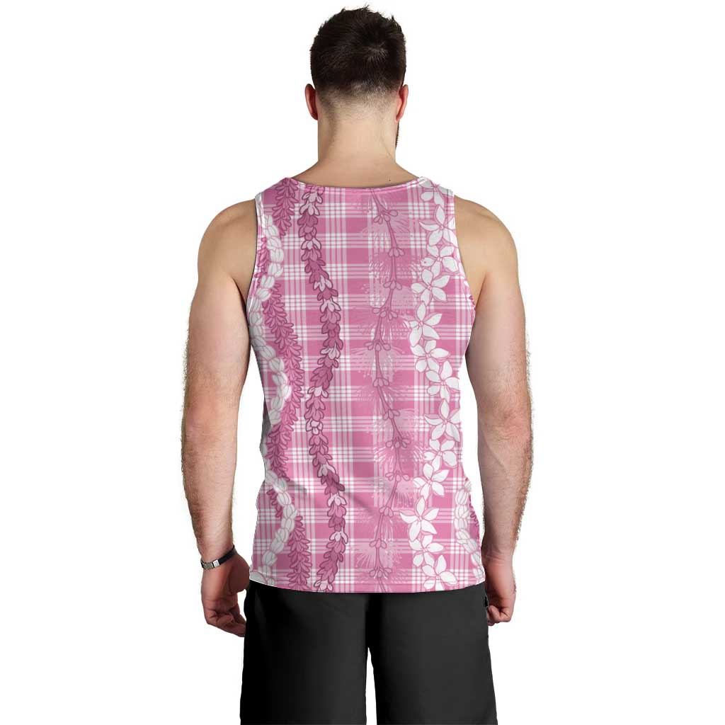 Hawaiian Ohia Lehua Lei Men Tank Top Plaid Palaka Akala Pattern - Polynesian Pride