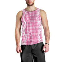 Hawaiian Ohia Lehua Lei Men Tank Top Plaid Palaka Akala Pattern - Polynesian Pride