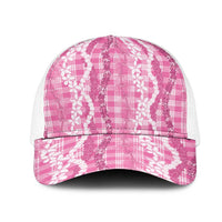 Hawaiian Ohia Lehua Lei Mesh Trucker Cap Plaid Palaka Akala Pattern - Polynesian Pride